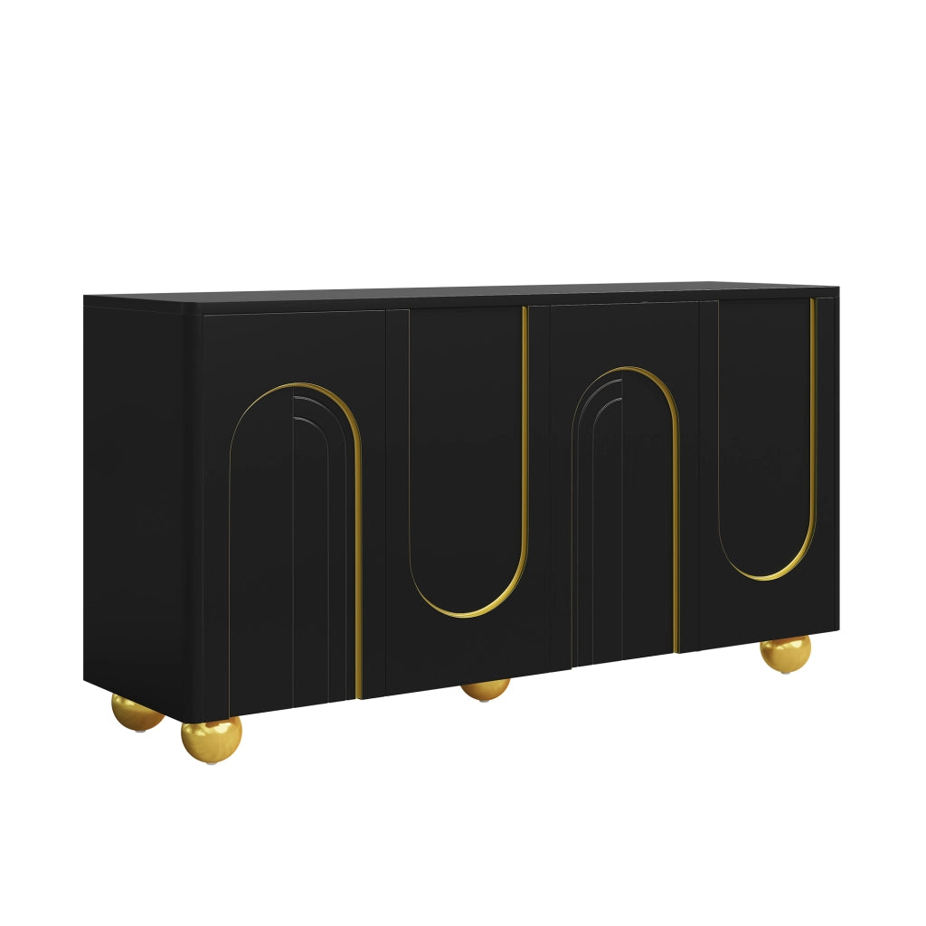 Credenza con 4 ante e ripiani; per soggiorno; in MDF e truciolare; 140×40×74 cm; nera