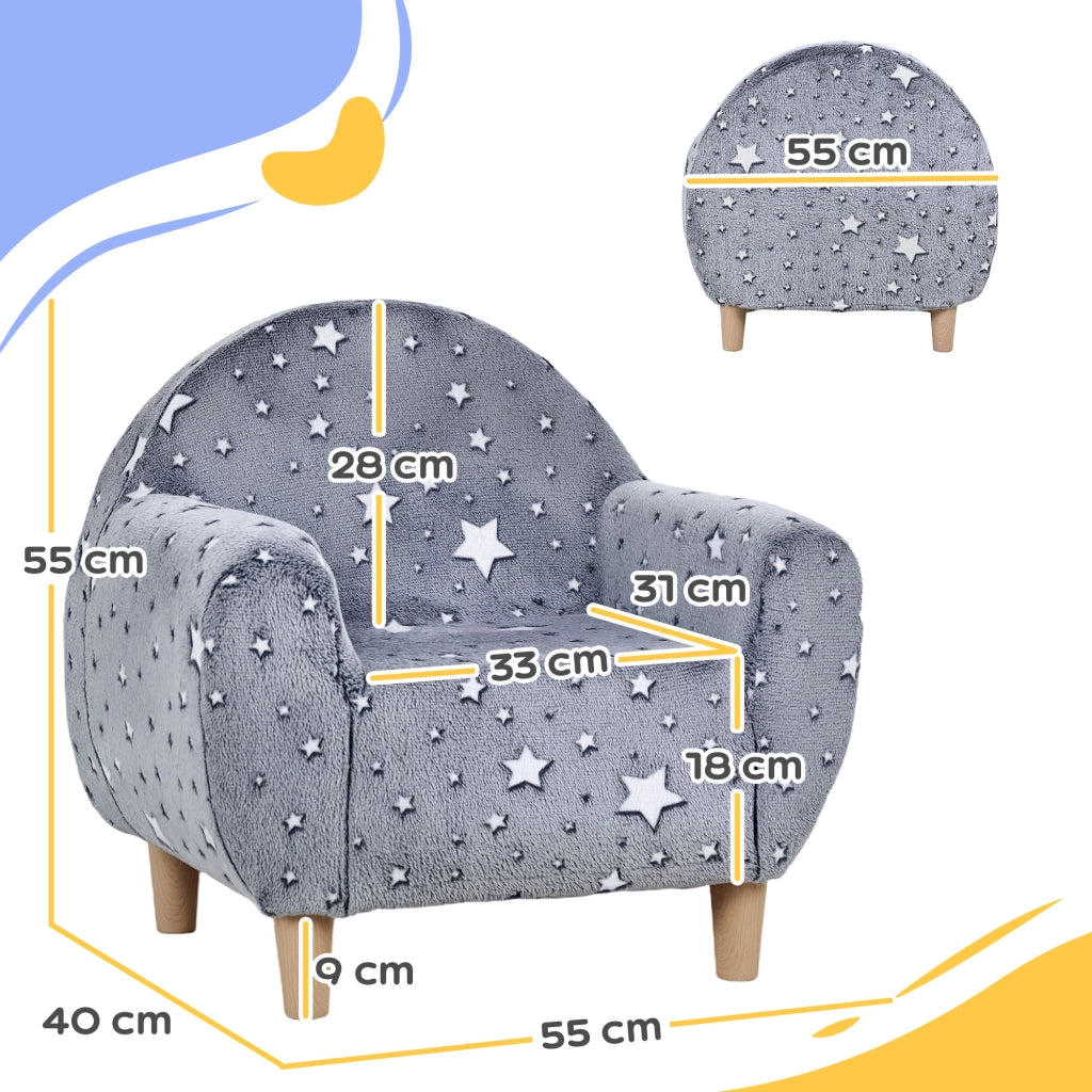 Poltrona per bambini con stelle fosforescenti ¨C Zephmum ¨C Tessuto velluto grigio