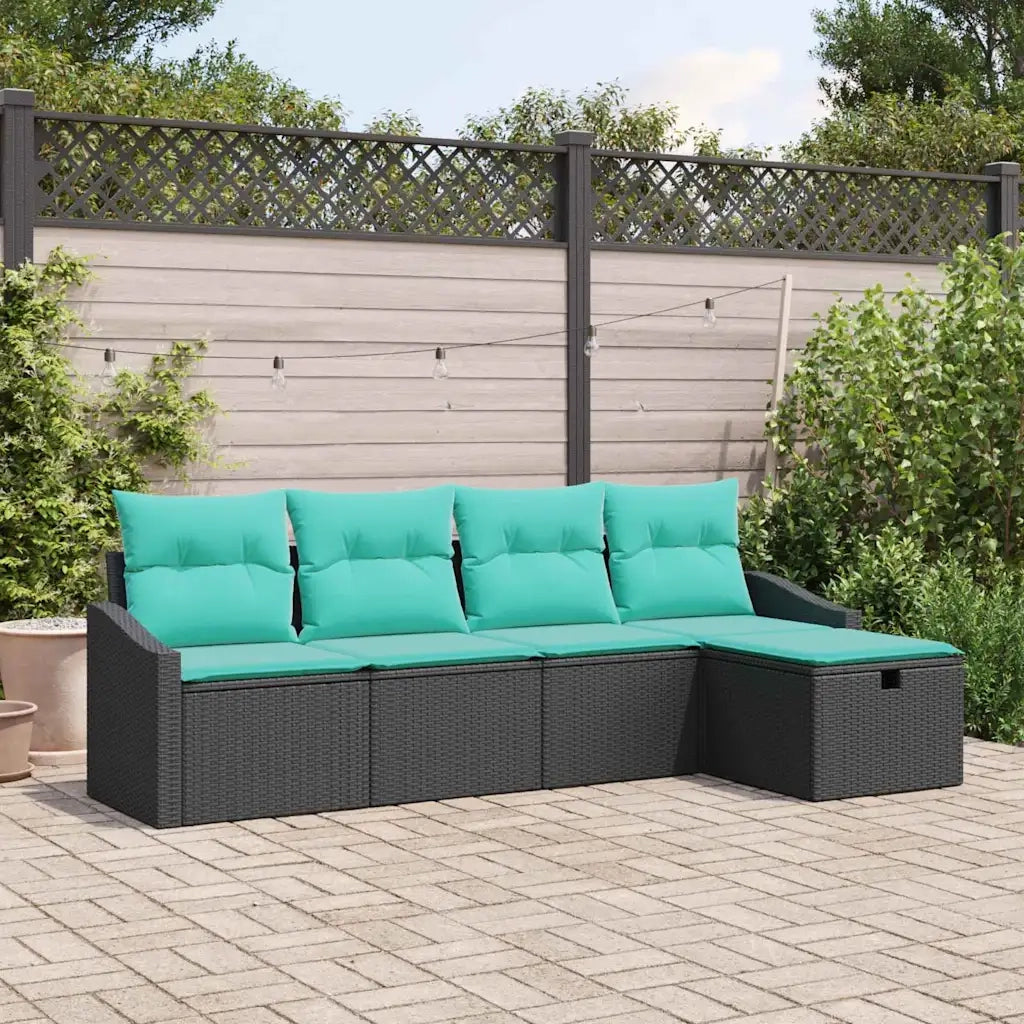 Set di divani con cuscino con archiviazione Nero polyrattan