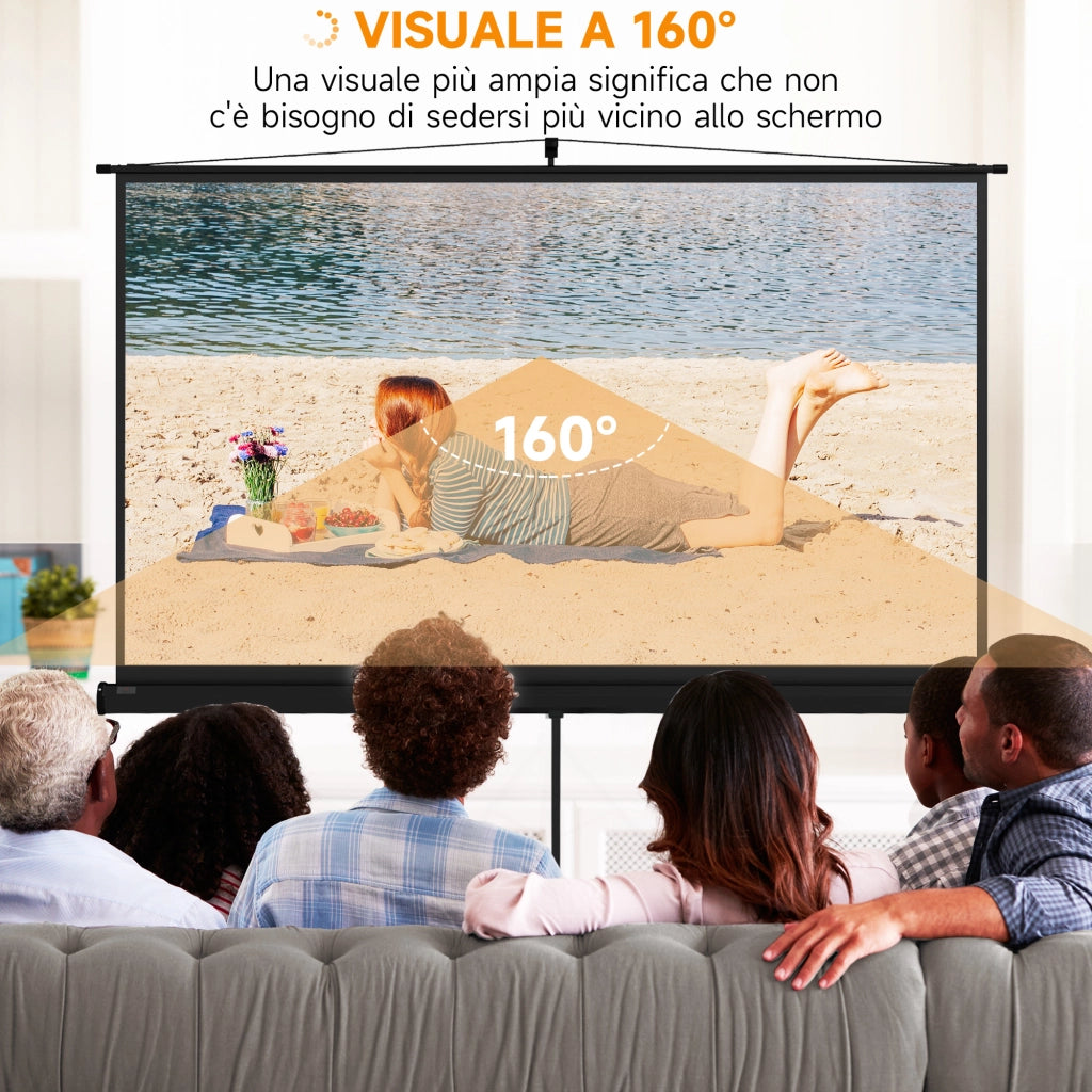 Telo per Proiettore Pieghevole da 100" con Treppiede Regolabile 235,8x8x136 cm in Plastica e Metallo Nero