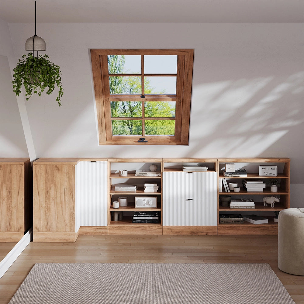 Mobile sottotetto Mobile angolare Rion Ondulazione bianca/Rovere dorato 75.6 x 83.8 cm con 1 porta Vicco