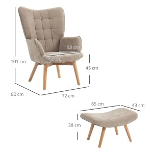 POLTRONA Relax con Pouf 72x80x101 cm Poliestere Cachi