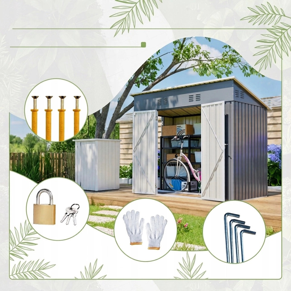Grande Casetta Da Giardino In Metallo 242×120×192 Cm Con Tre Porte E Due Serrature
