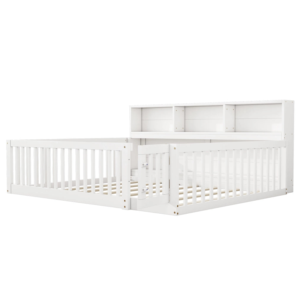 OKWISH Letto Divano 140×200 cm, Letto Matrimoniale con Vani Portaoggetti e Sponde di Sicurezza, senza Materasso, in Legno, Bianco