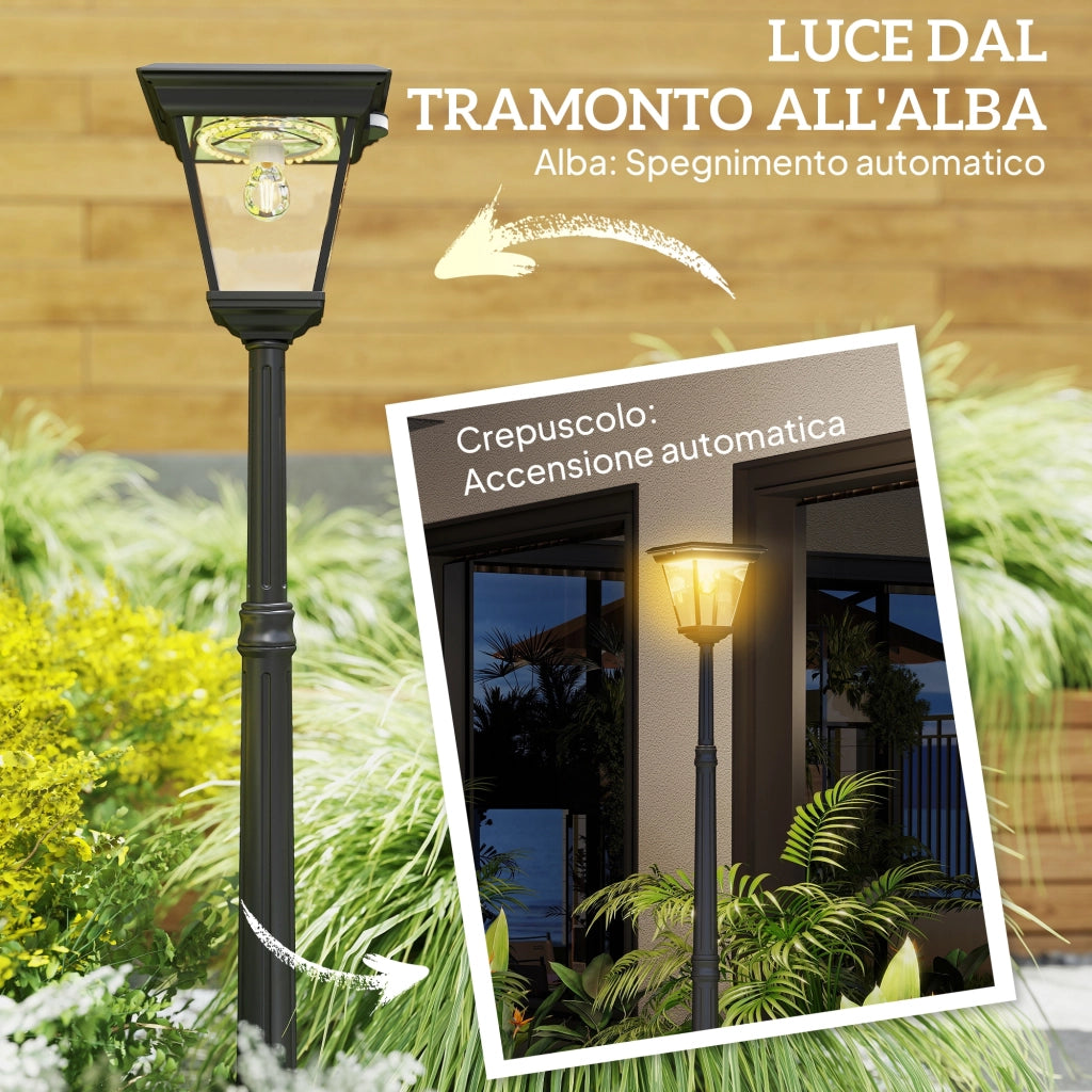 Lampione Solare da Giardino 26x24x220 cm Sensore PIR in Alluminio e Vetro Nero