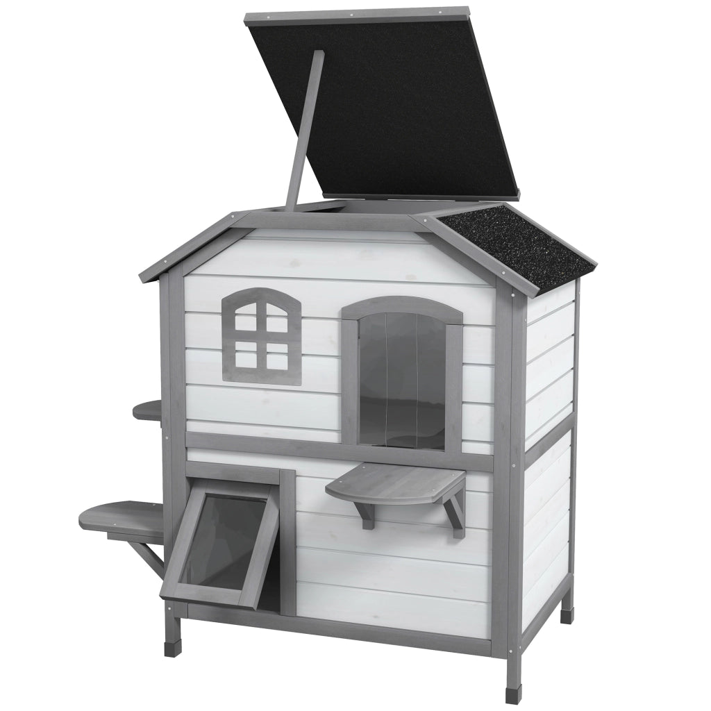 Casetta per Gatti 2 Piani ¨C Zephmum ¨C 99.5x76x91 Bianco Grigio
