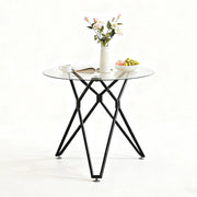 Tavolo da pranzo - rotondo in vetro temperato - gambe metalliche - Ø90 cm - per 1-4 persone - nero - salvaspazio