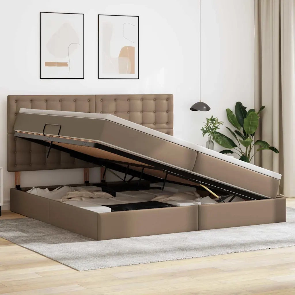 Letto con contenitore e LED con led Cappuccino 200 x 200 cm