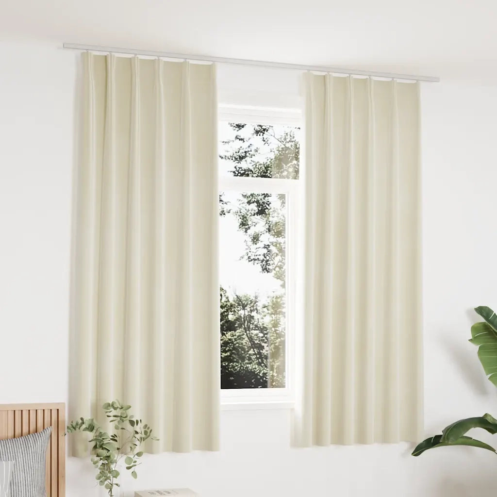 Tende Oscuranti | Tende Blackout con Ganci 2 pz Crema in Velluto 140x175 cm