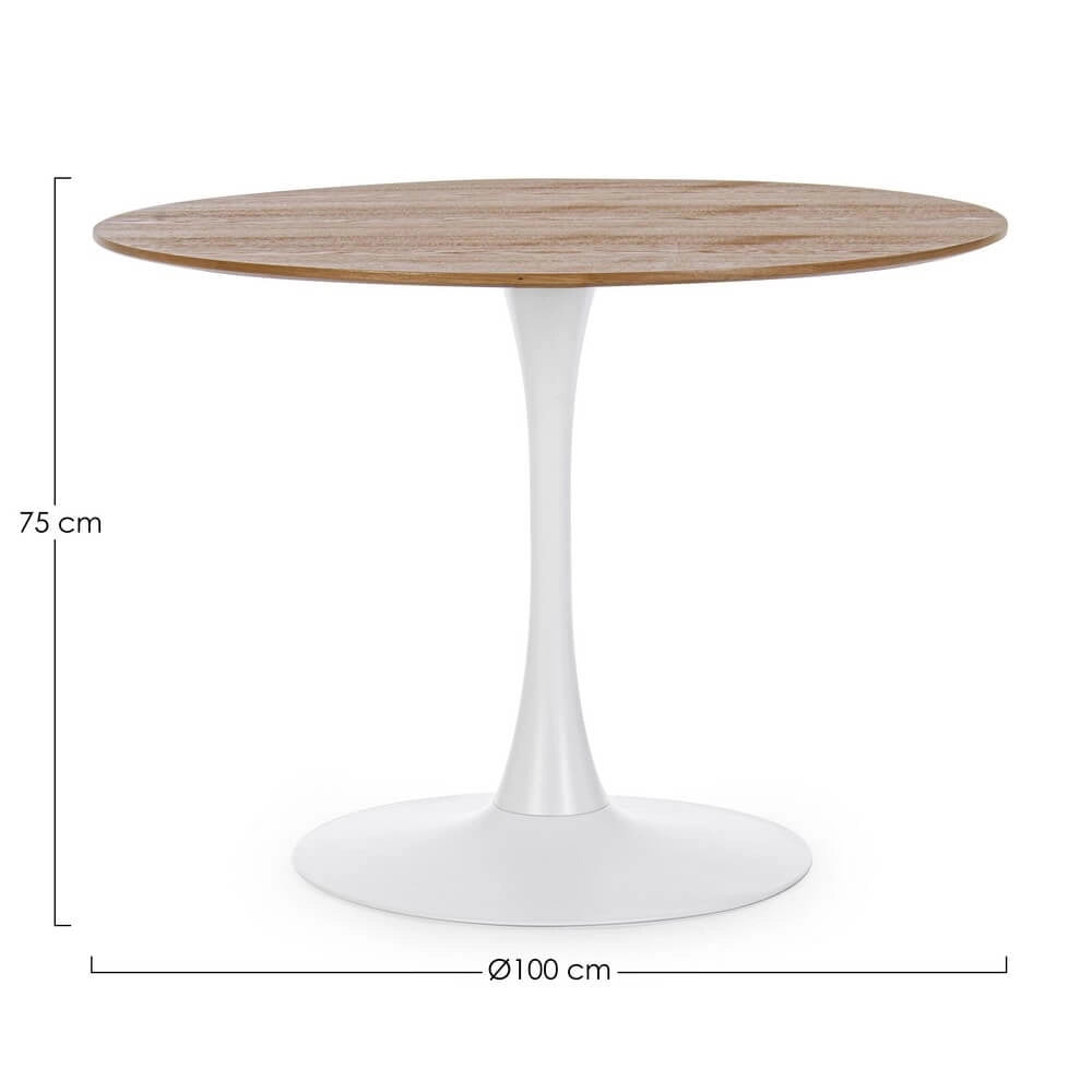 Tavolo rotondo bianco con base a tulipano in acciaio 100 cm - CLEO