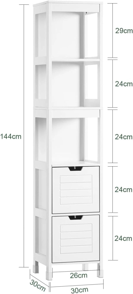 Mobile Bagno Salvaspazio Colonna Armadietto Verticale Slim con Ripiani Regolabili per Bagno Lavanderia Cucina Design Moderno Bianco Anti-Umidità 30x30x144cm FRG126-W