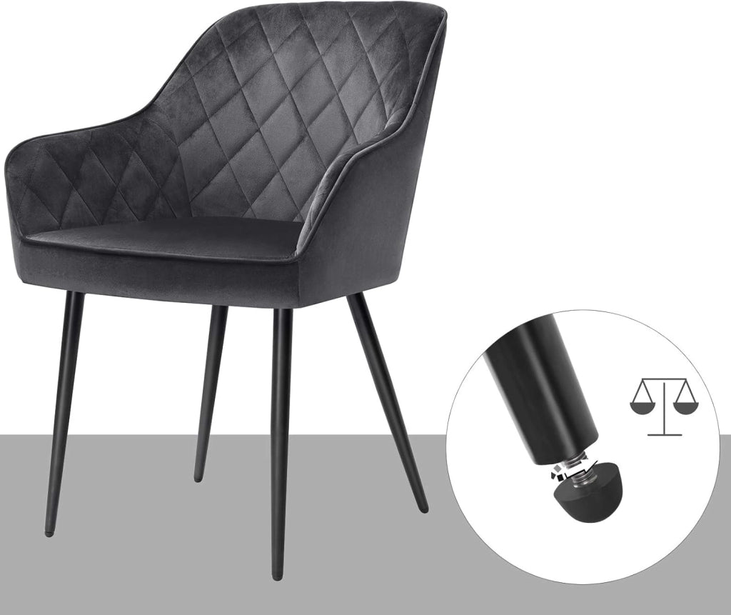 SONGMICS Set di 2 Sedie da Pranzo, Poltroncine, Sedie Imbottite con Braccioli, Sedile Ampio 49 cm, Gambe in Metallo, Fodera in Velluto, Portata 110 kg, Salotto Camera Studio, Grigio LDC088G02
