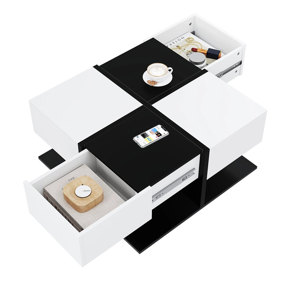 Tavolino-Xylo-70x70x35.5cm 2 cassetti nero e bianco