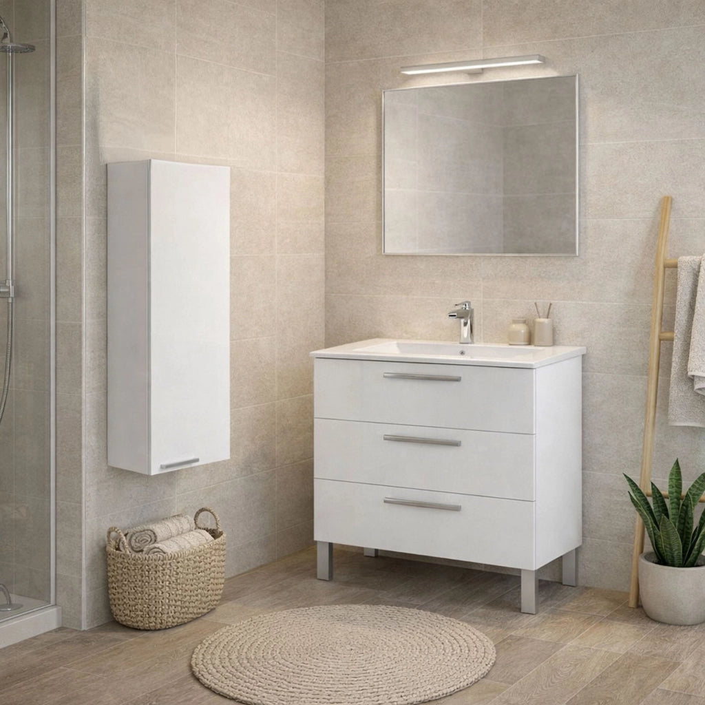 Tavoleto, set Mobili Bagno Specchio Incluso, Bianco Lucido