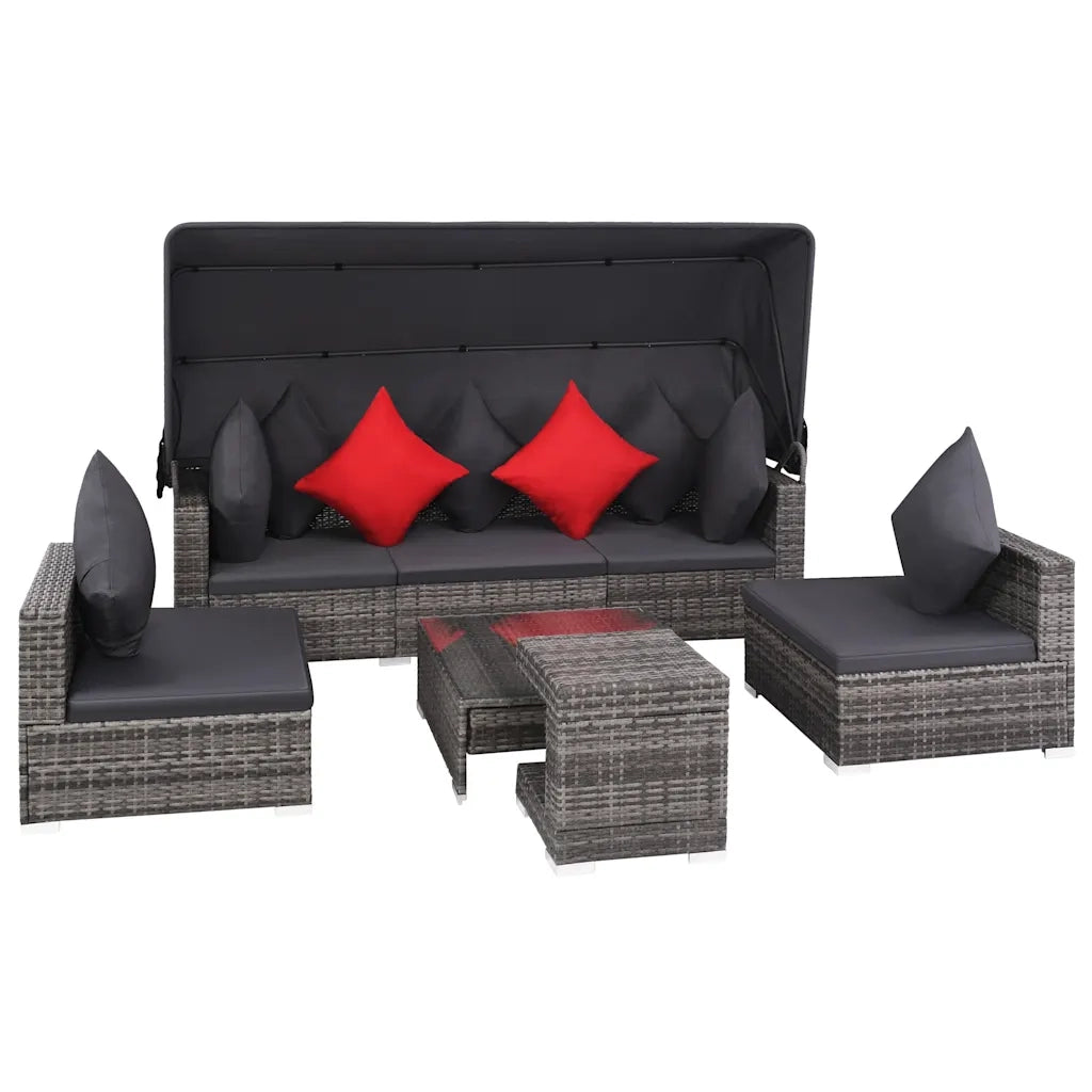 Set Divani da Giardino 7 pz con Cuscini in Polyrattan Grigio cod mxl 35557