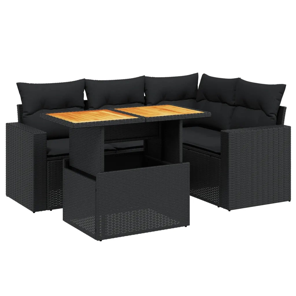 Set Divani da Giardino 5 pz con Cuscini in Polyrattan Nero 3271293