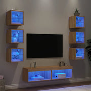 Mobili TV a Muro con LED 8pz Rovere Sonoma Legno Multistratocod mxl 134246