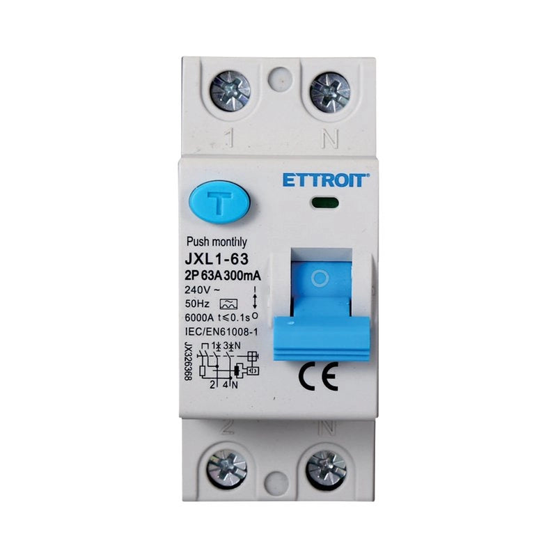 ETTROIT RCCB Interruttore Differenziale Puro Tipo A 1P+N 2M 6000A 300mA 63A AC 230V IP20 IEC61008-1