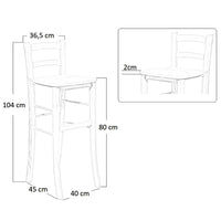 Sgabello bar con schienale h 80cm con seduta in legno massello noce scuro