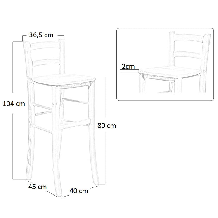 Sgabello bar con schienale h 80cm con seduta in legno massello noce scuro