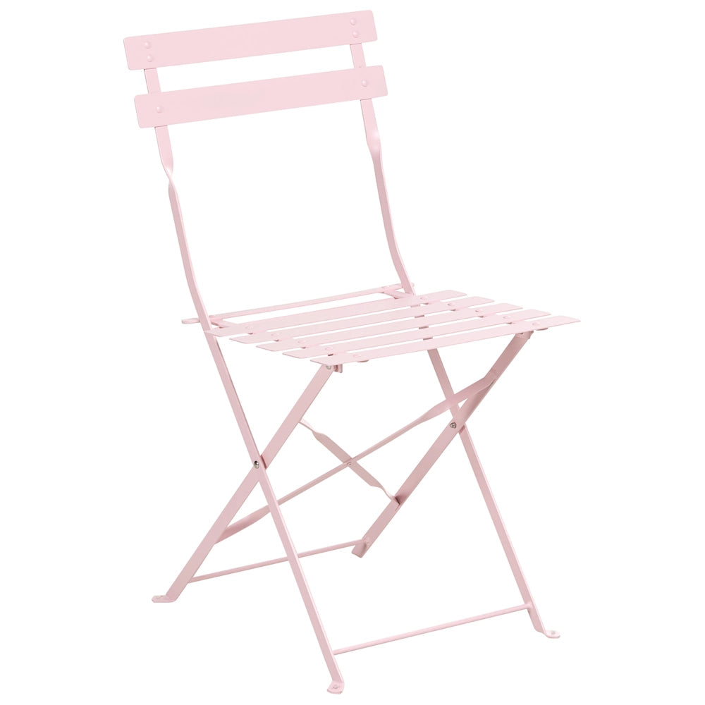 Set da pranzo da giardino rosa pastello con tavolo e sedie in acciaio salvaspazio con elementi pieghevoli