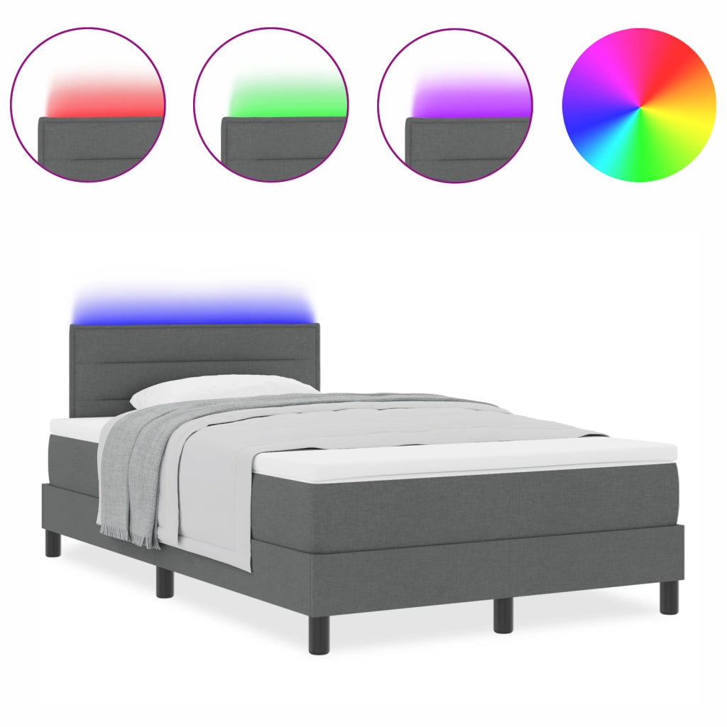 Letto Box Spring con Materasso & LED Grigio Scuro 120x190 cm Tessuto