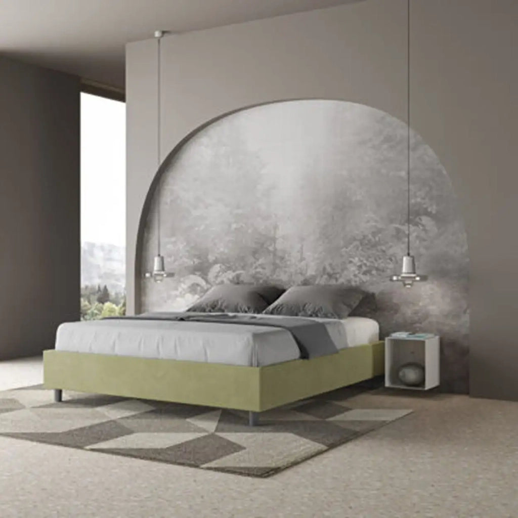Letto matrimoniale con rete imbottito 160x210 microfibra tè verde Azelia
