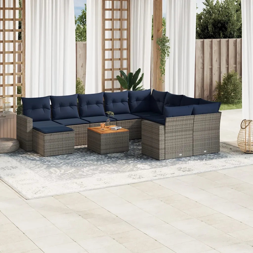 Set Divani da Giardino 11 pz con Cuscini Grigio in Polyrattan 3256747