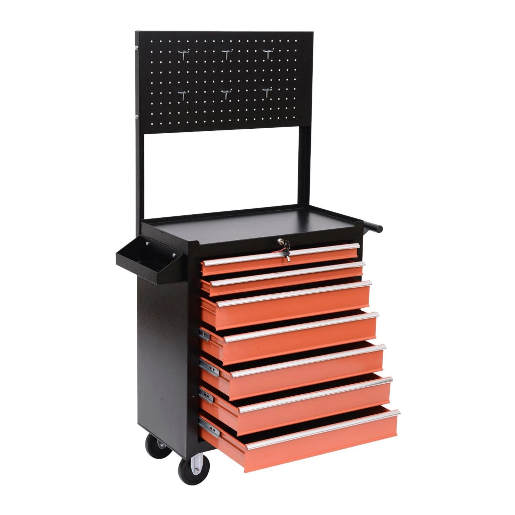 Carrello Porta Utensili Attrezzi con Cassettiera Nero e Arancione 61.5x33x76 cm