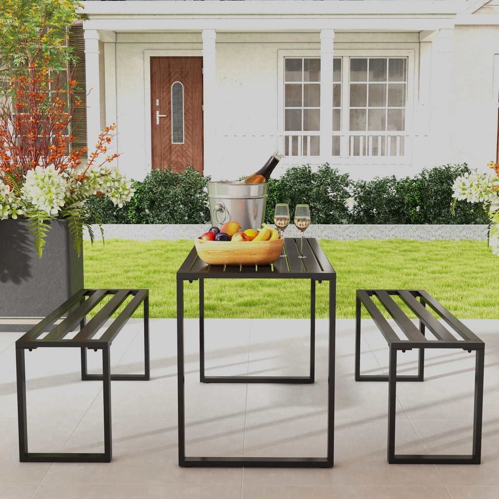 Set da giardino 4 posti ¨C zephmum ¨C tavolo e 2 panche, metallo, nero