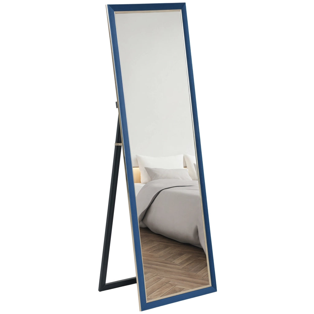 Specchio da Parete 150x50 cm con Cornice Velluto e Supporto ¨C zephmum ¨C Blu