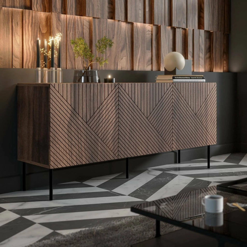 Credenza Montano, Madia da salotto con due ante battenti, Rialzato da terra, 151x40 h72 cm, Noce