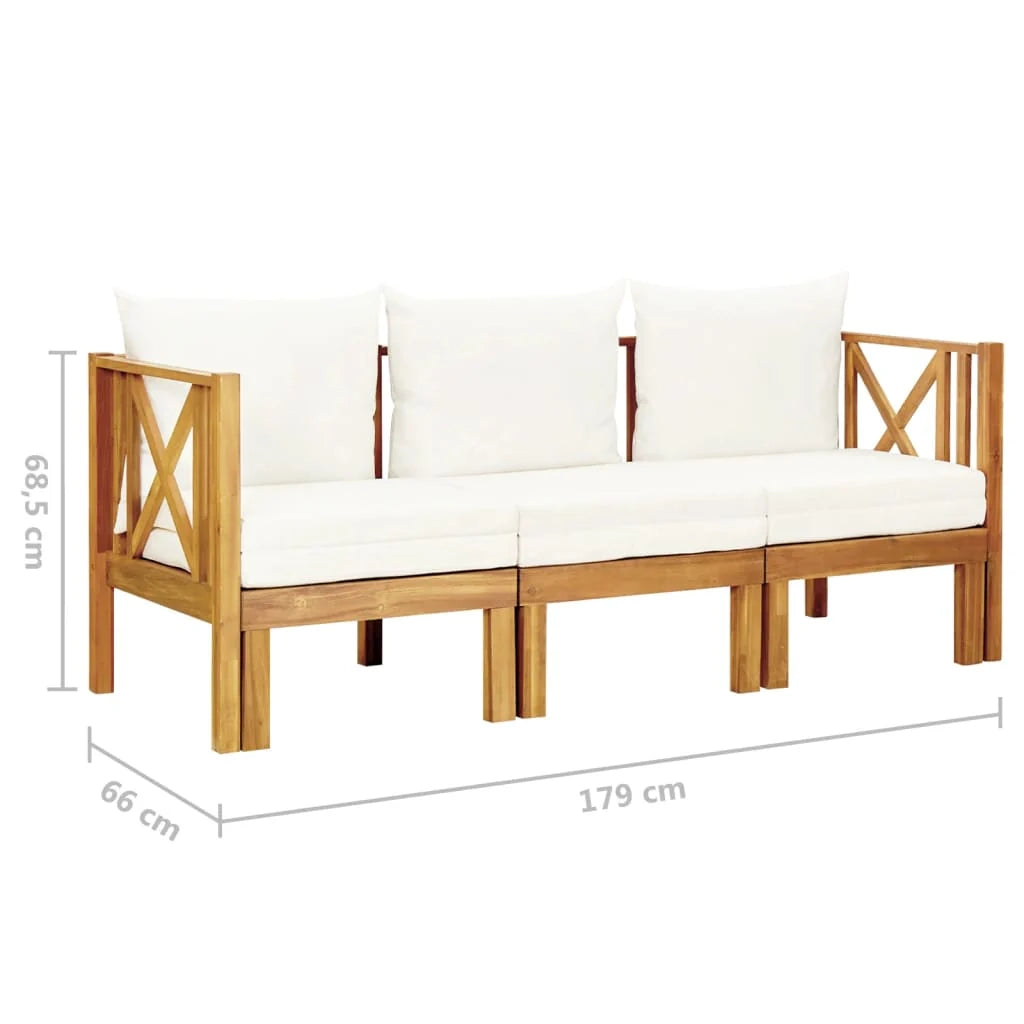 Panca da giardino mobile da giardino per esterni terrazza a 3 posti e cuscini 179 x 66 x 68,5 cm legno massello di acacia 02_0011320