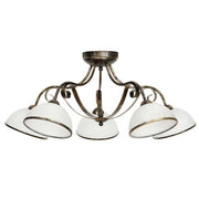 Plafoniera Antica ottone oro vetro 5 luci E27 Luminex