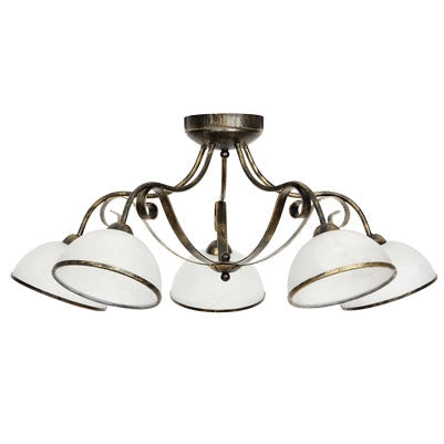 Plafoniera Antica ottone oro vetro 5 luci E27 Luminex