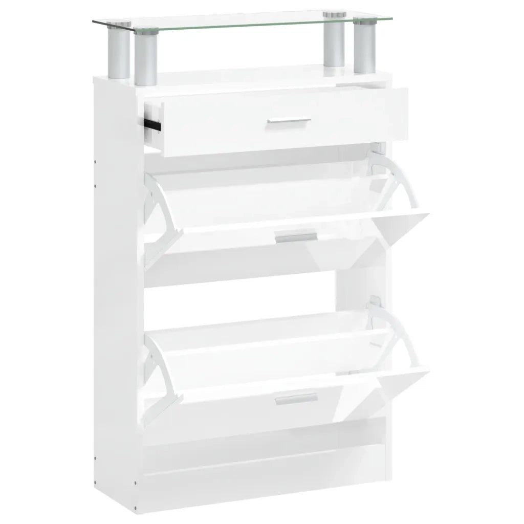 Scarpiera Bianco Lucido 63x24x104 cm in Legno Multistrato 342566