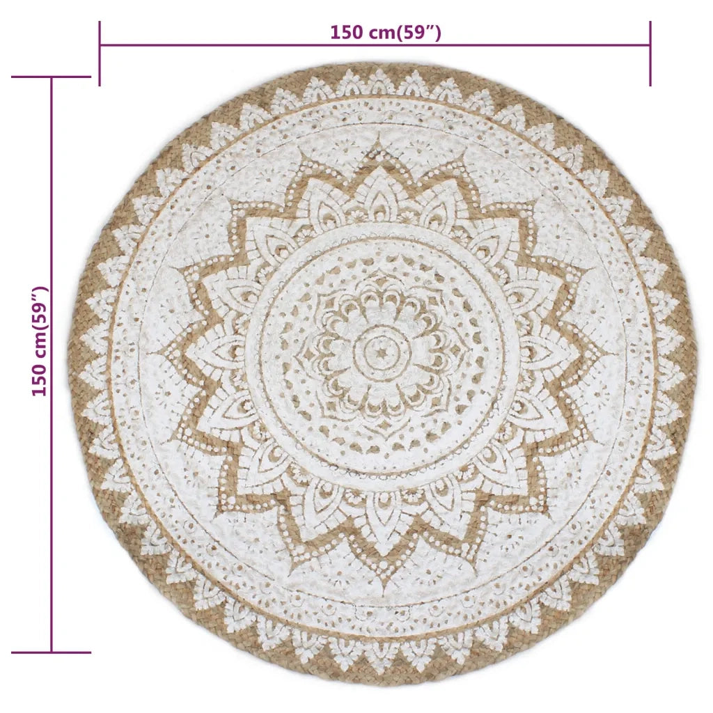 Tappeto del soggiorno | Tappeto in Juta Intrecciata con Stampa 150 cm Rotondo