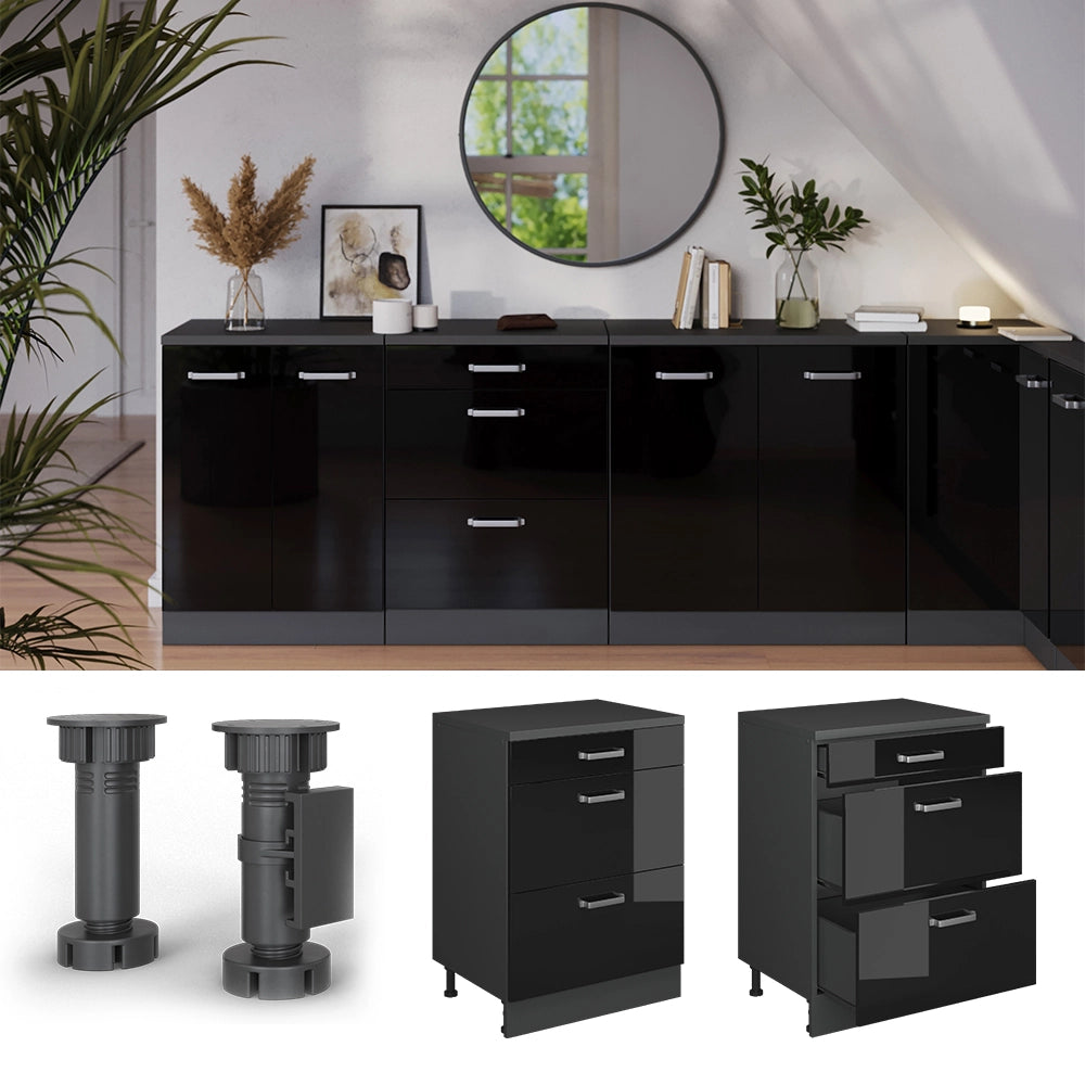Mobile per mansarda Rion Nero lucido/Antracite 60 x 83.8 cm senza inclinazione con 3 cassetti Vicco