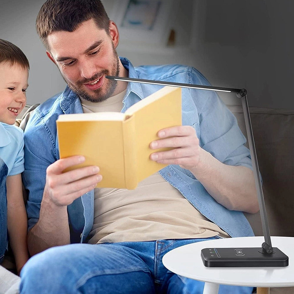 Trade Shop - Lampada Da Tavolo Led Da Scrivania Con Ricarica Wireless Per Cellulari Xc-2681 -