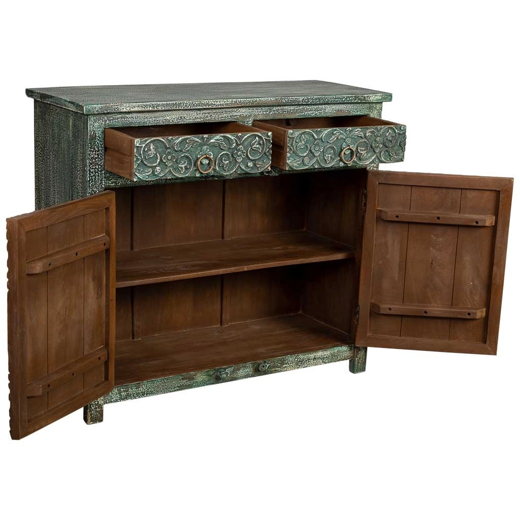 Credenza in legno invecchiato verde 103x40x90