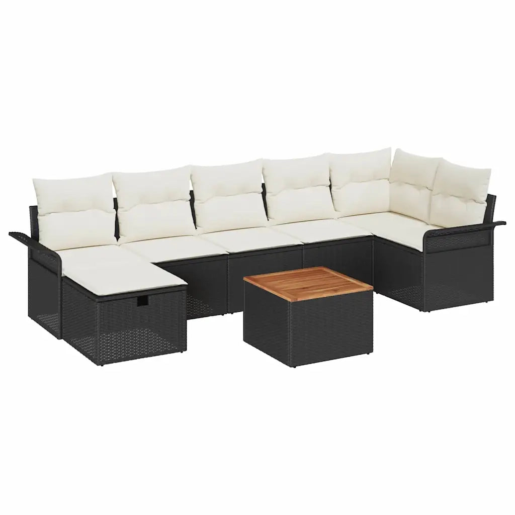 Set Divano da Giardino con cuscino 8 pcs Nero polyrattan