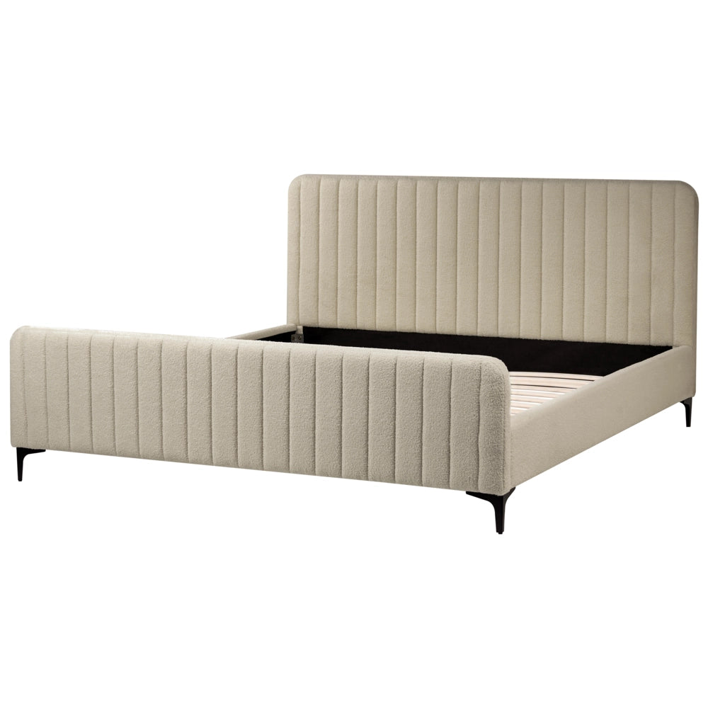 Letto in bouclé beige UE Matrimoniale 180 x 200 cm Testiera Imbottita con Gambe in metallo Design moderno
