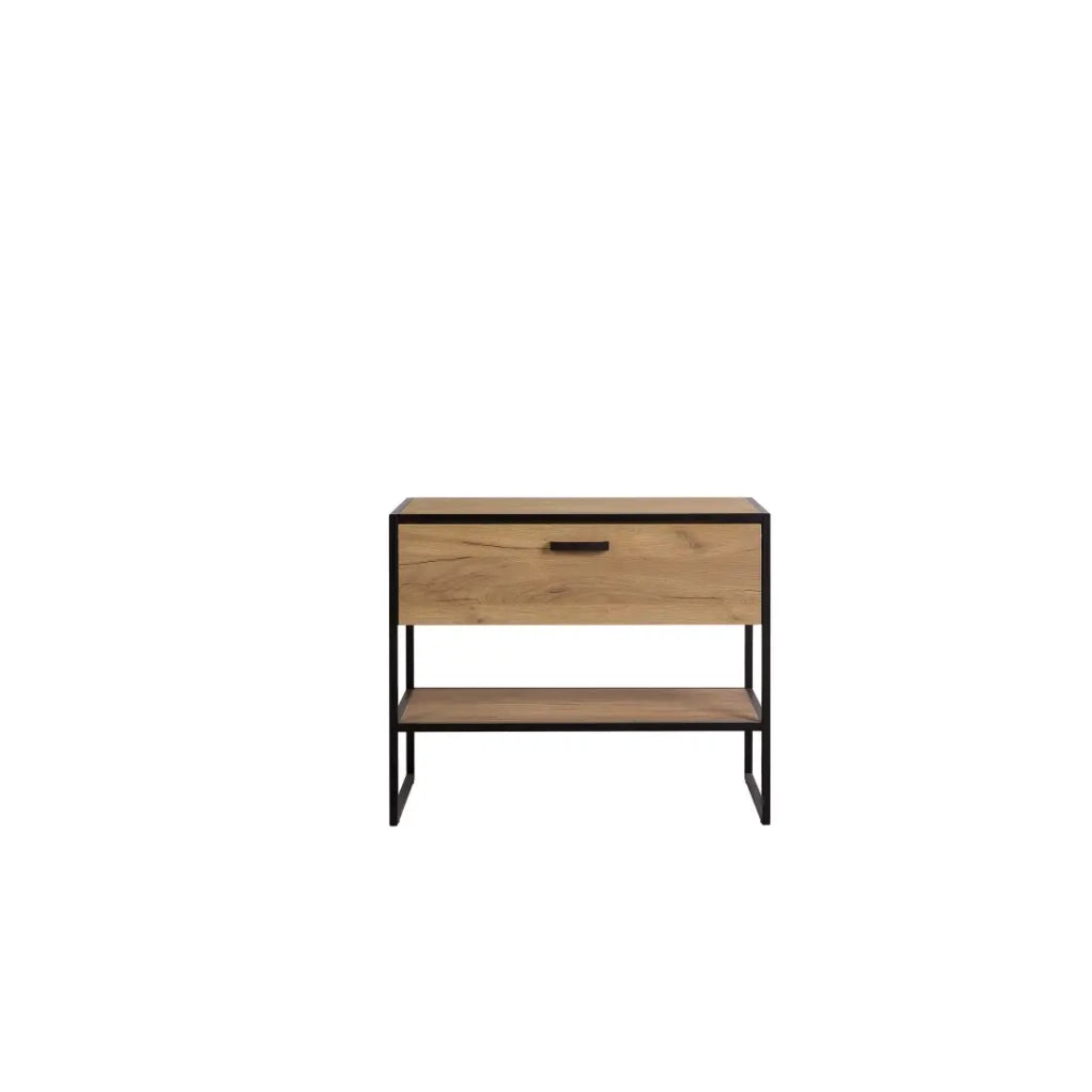 Mobile sottolavabo ONIL – 2 porte – Rovere chiaro e nero – Stile industriale – L90 cm