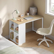 Scrivania Ufficio Compatta con Libreria Integrata, 120x60x75 cm, Design Salvaspazio per Studio/Camera, Bianco+Rovere Naturale