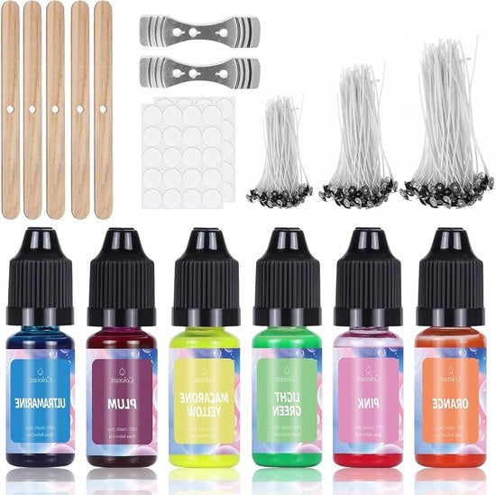 Set di 150 stoppini per candela e 6 colori per candela