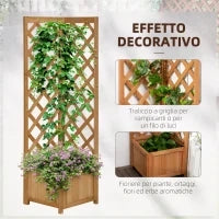 Fioriera da Giardino in Legno di Abete Marrone con Grigliato per Rampicanti e Decorazioni, 40x40x145 cm