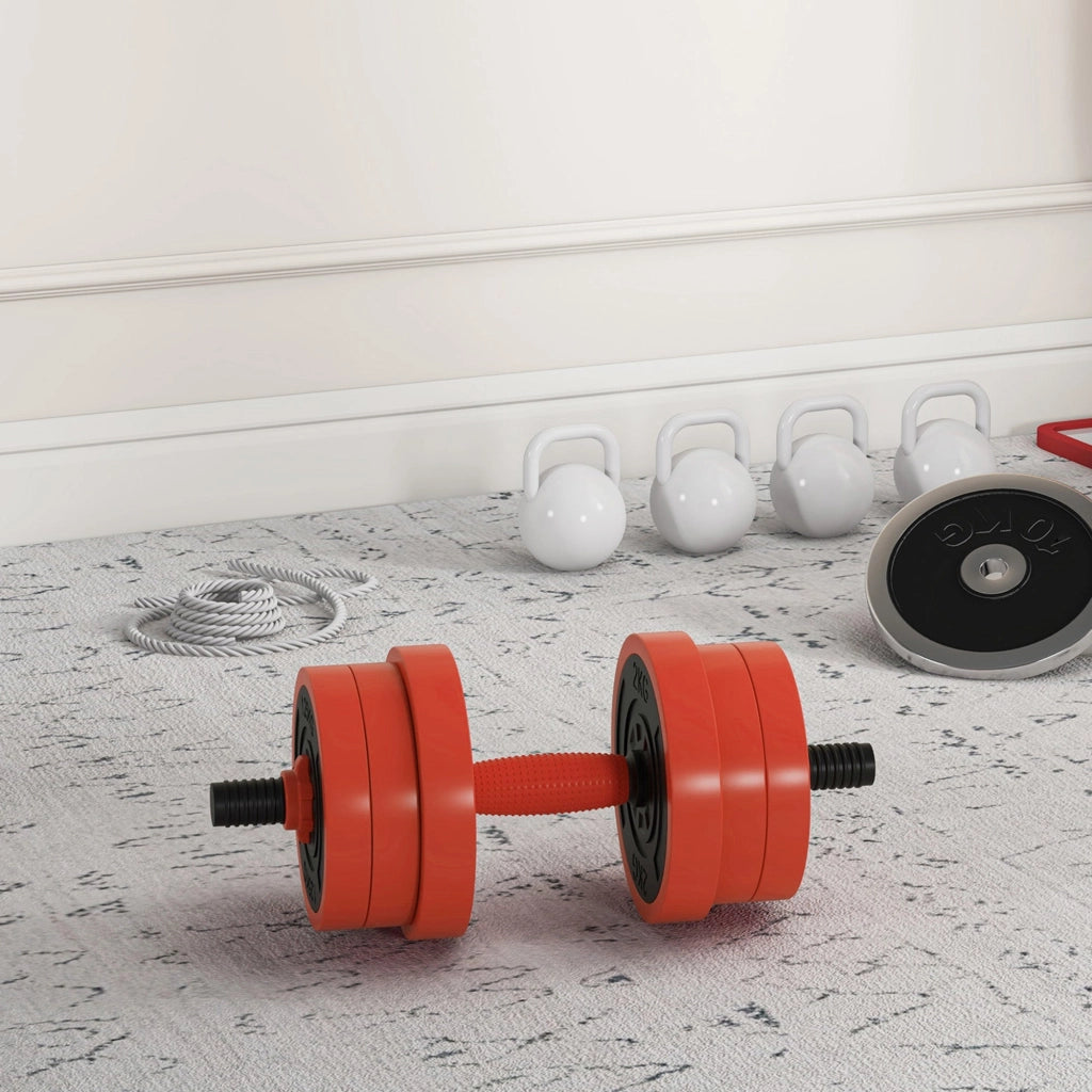 Set Pesi da Palestra 4 in 1 da 20kg Convertibile in Kettlebell Manubri Bilanciere Rosso