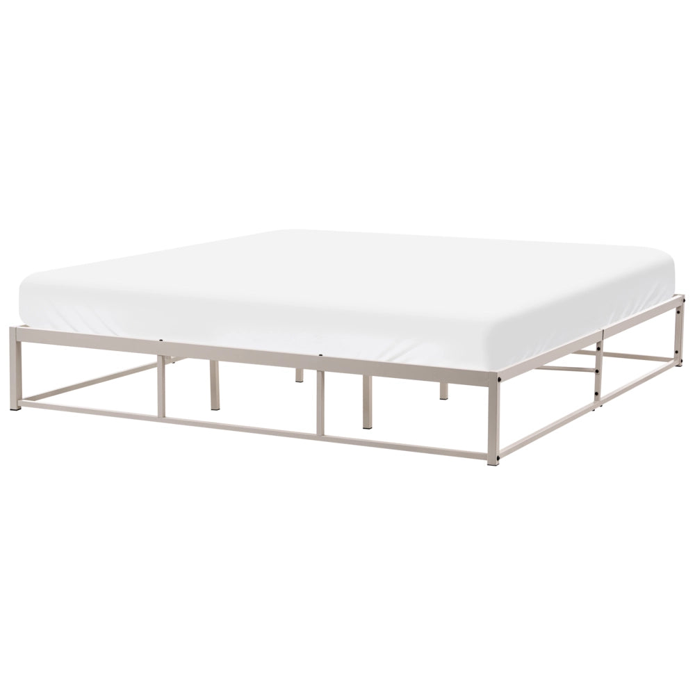 Letto matrimoniale con struttura in metallo, a doghe doppie integrate, senza testiera 180 x 200 cm beige chiaro stile moderno industriale