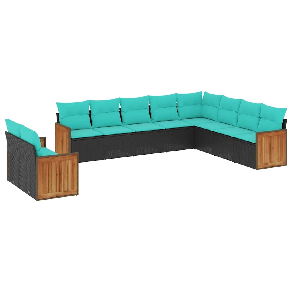 Set Divani da Giardino 10 pz con Cuscini Nero in Polyrattan 3227793
