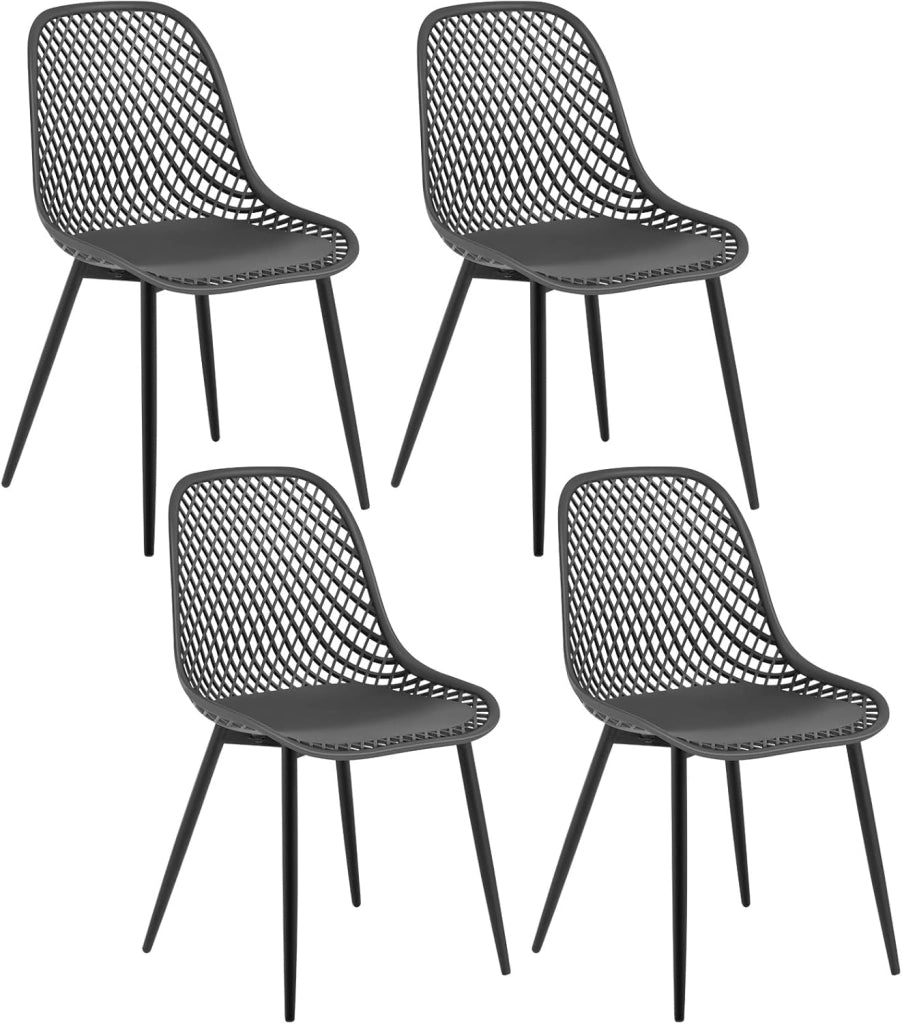 Confezione da 4 Sedie da Pranzo Sedie da Cucina con Gambe in Metallo Schienale Curvo con Design Ritagliato Seduta in PP di Alta Qualità, Sedie da Salotto e da Camera da Letto, Nero K0023EZS-4